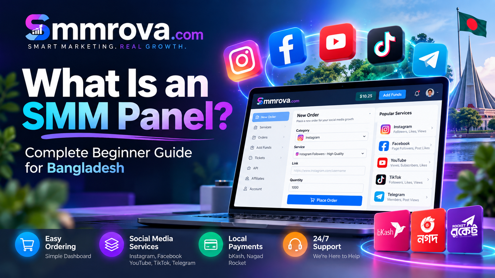 Smmrova SMM panel in Bangladesh with local payment options